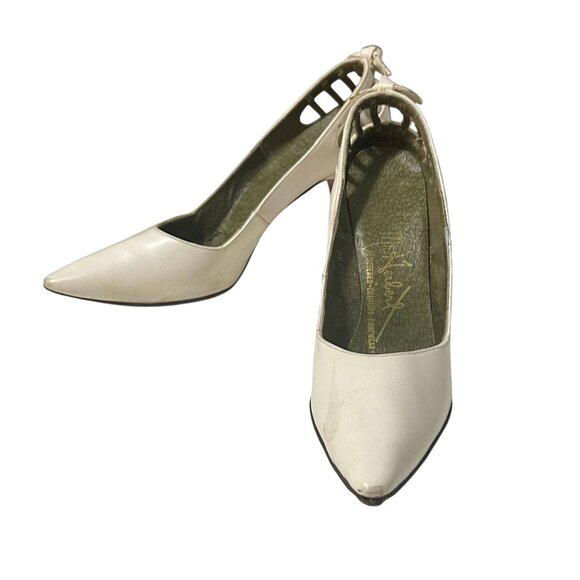 Vintage 1950s Mr. Herbert Ivory Leather Cutout Pumps Couture Footgear - Picture 2 of 12